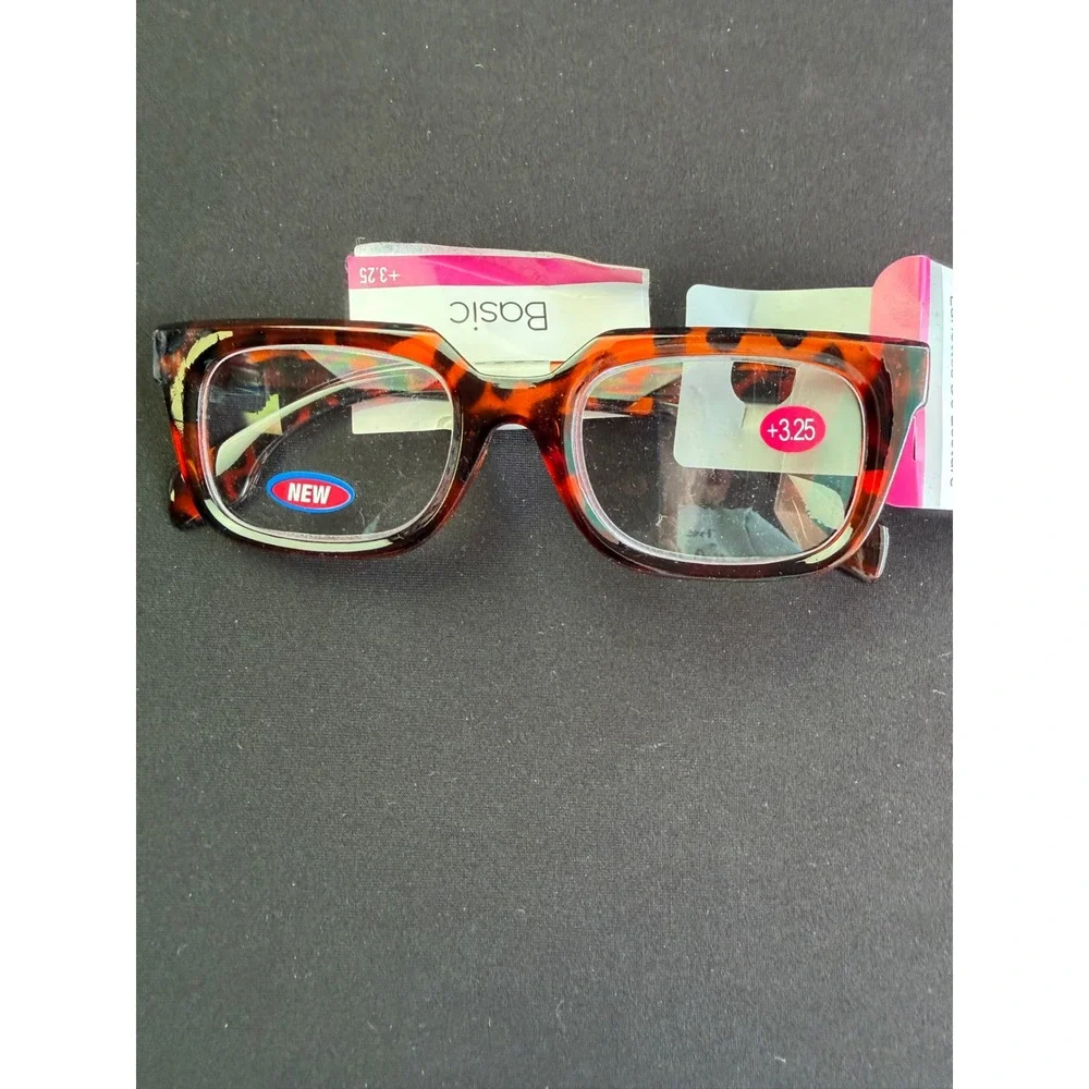 Basic Reading Glasses Lot 2 +3.25 Strength Tortoise Cat Eye Rectangular New Tags